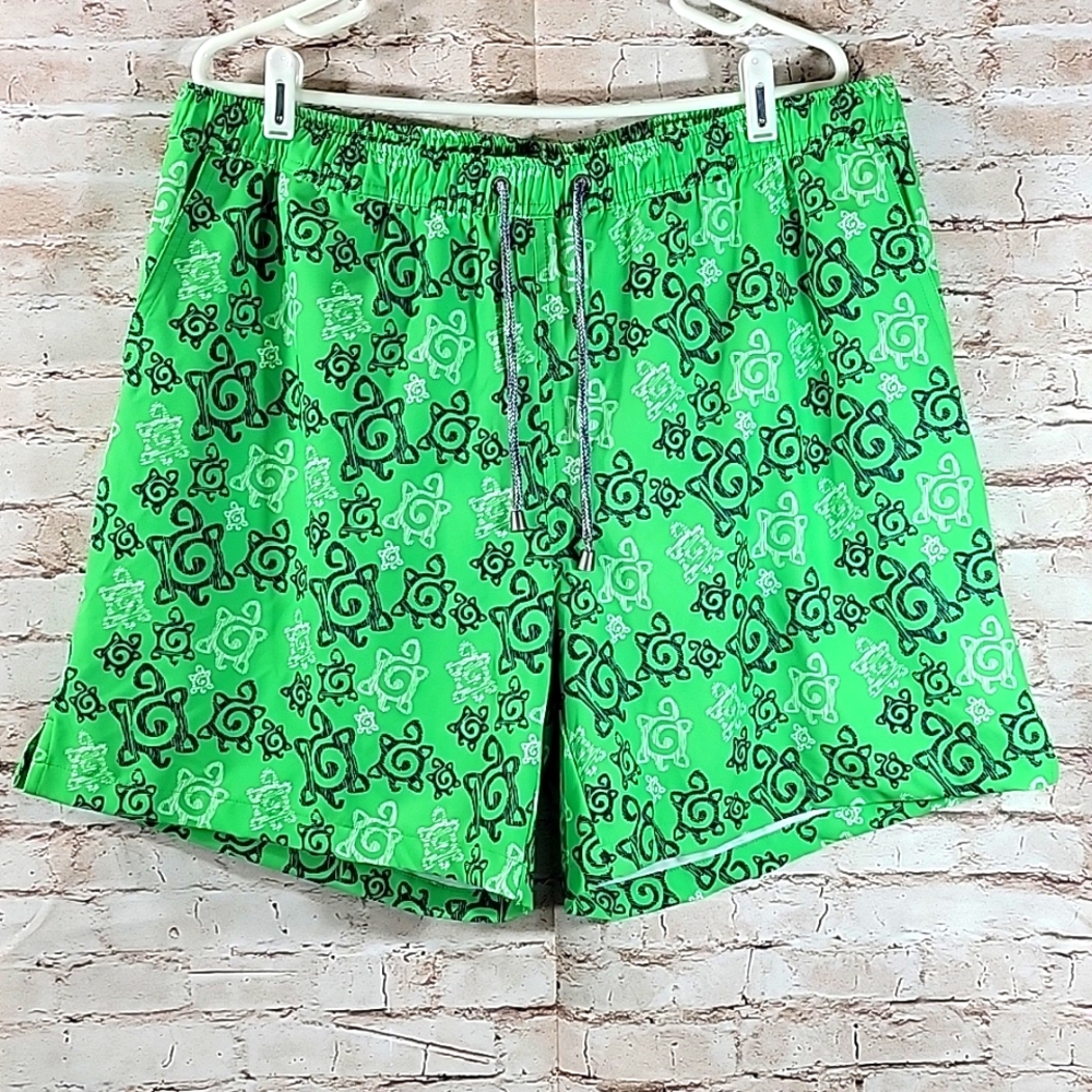 NWT Turtleson Men’s Swimwear Green Scribble Turtles Swim Trunks TU-MS17P30  …
